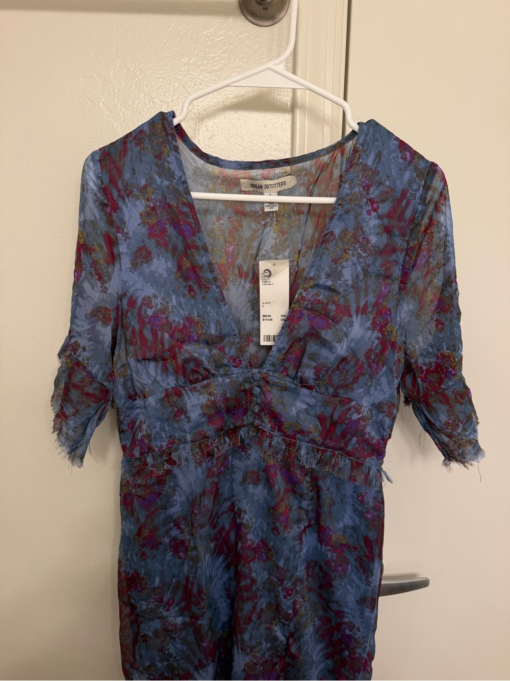 NWT Urban Outfitters Florence Chiffon Midi Dress Blue Purple Floral Size Large - Picture 3 of 12